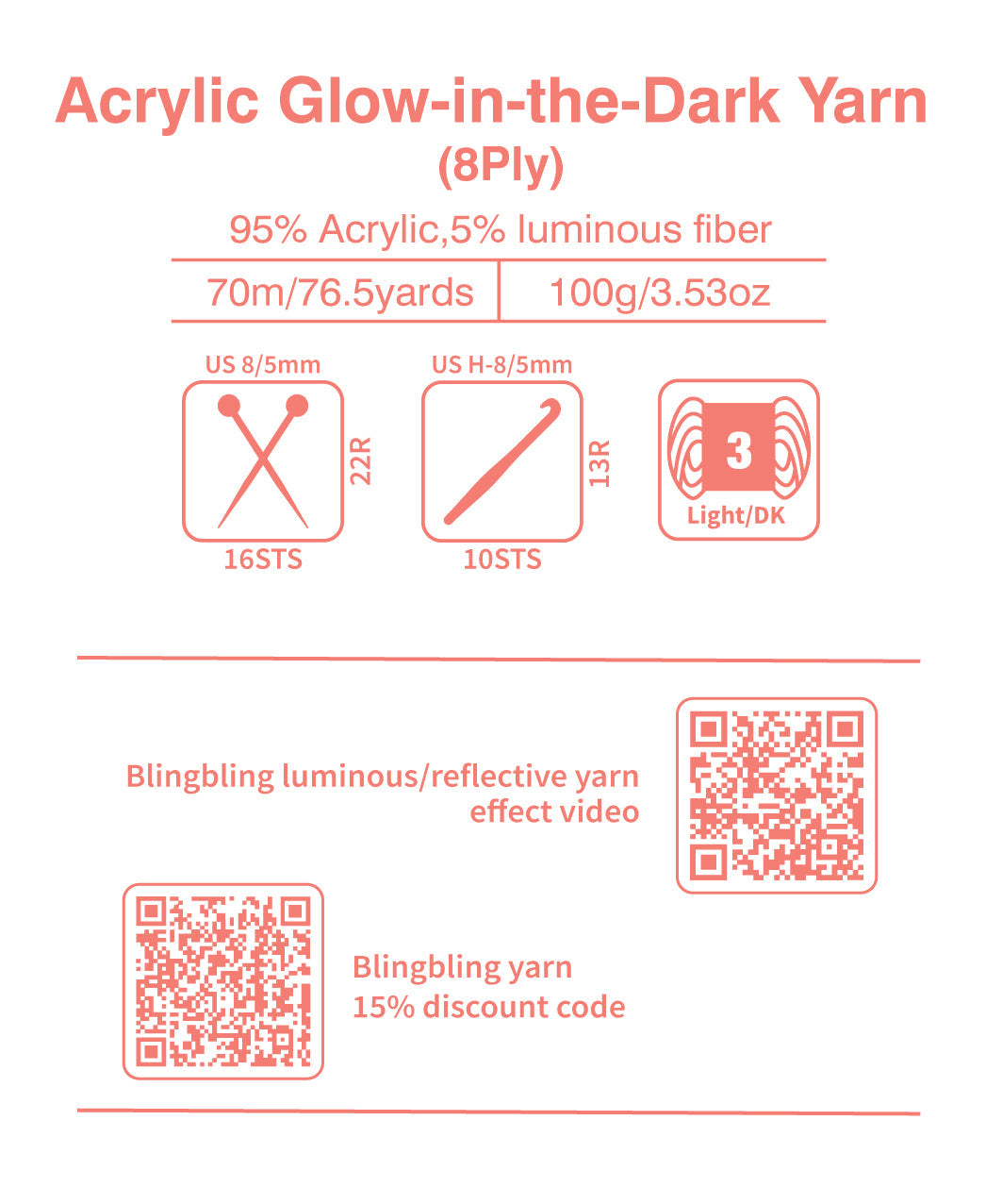 4mm 8ply Glow in the dark Fluorescent Yarn for Tufting