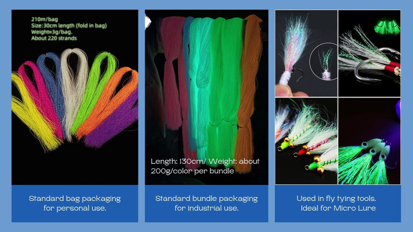Glow in the Dark Fluorescent Fly Tying Material in bags