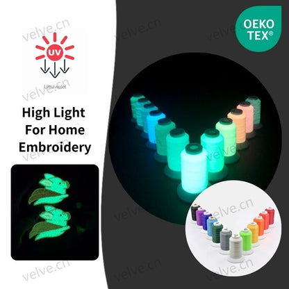 Kit de hilo de bordar fluorescente de 200 m de alto brillo que brilla en la oscuridad