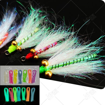 glow in the dark fluorescent  fly tying material in bags