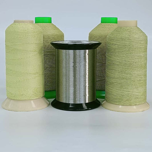 Aramid wrapped steel wire thread and steel wire core