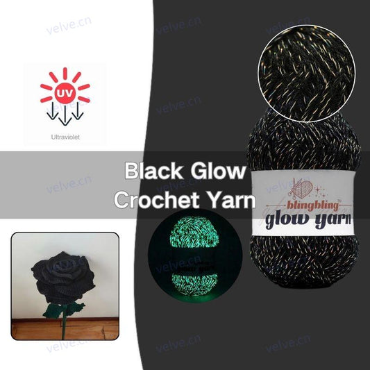 BLACK Acrylic Metallic Glow in the Dark Fluorescent Crochet Yarn