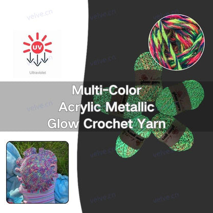 Multi-Color Glow in the Dark Fluorescent Acrylic Metallic Crochet Yarn