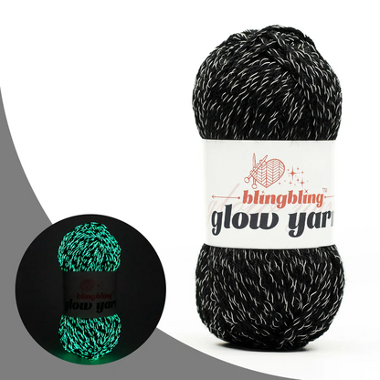 BLACK Glow in the dark fluorescent crochet yarn