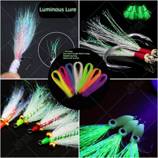 glow in the dark fluorescent  fly tying material in bags