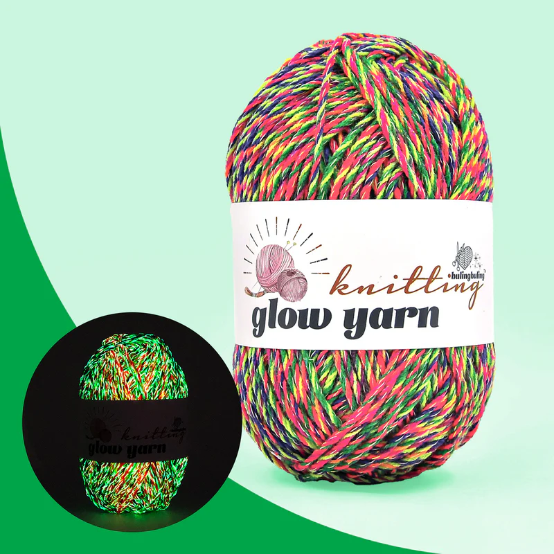 Multi-color Glow in the dark fluorescent metallic crochet yarn