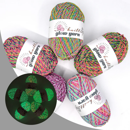 Multi-color Glow in the dark fluorescent metallic crochet yarn