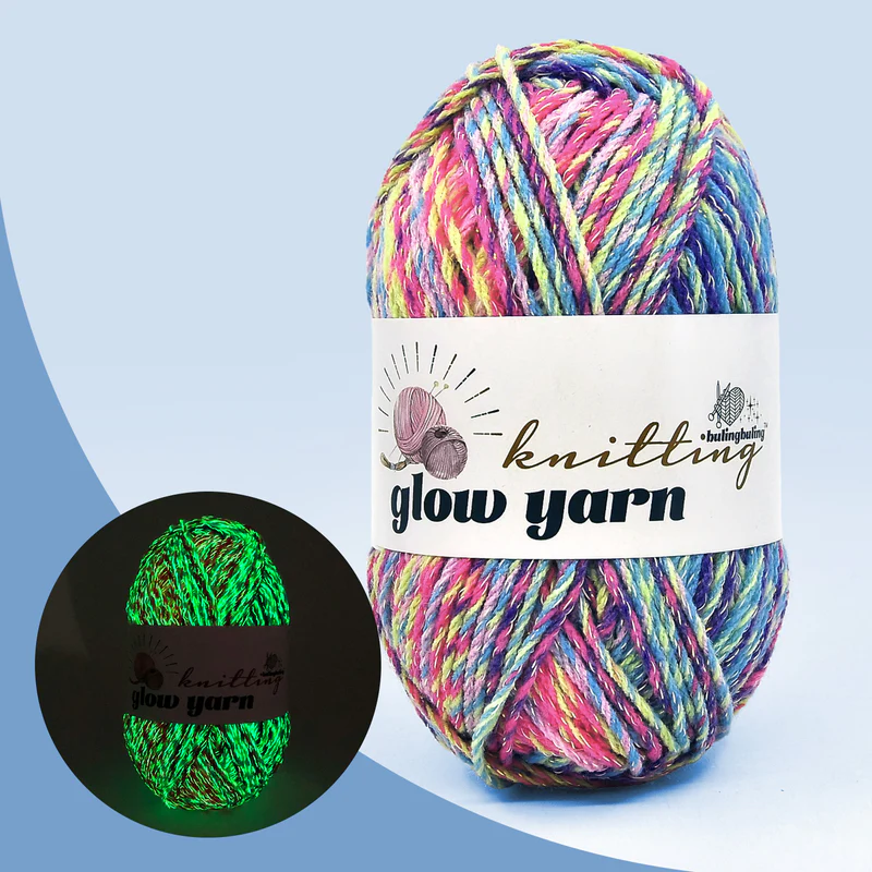 Multi-color Glow in the dark fluorescent metallic crochet yarn